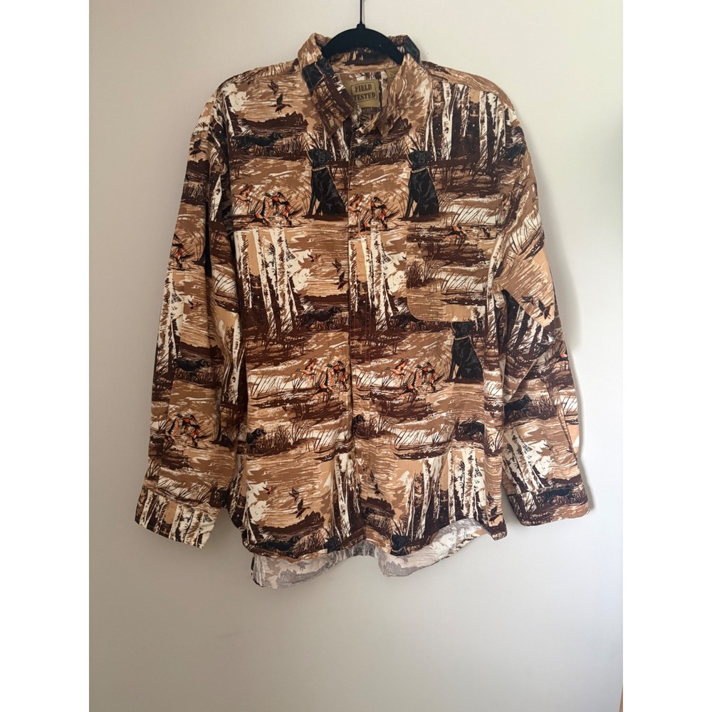 Vintage Outdoor Life Field Tested Mens XL Hunting Shirt Black Lab Duck Print
